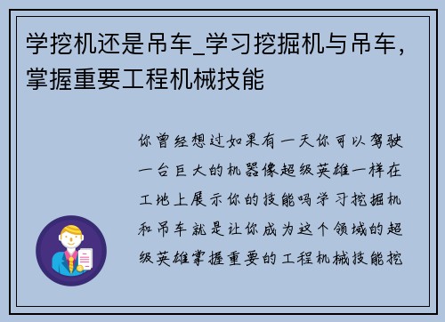 学挖机还是吊车_学习挖掘机与吊车,掌握重要工程机械技能