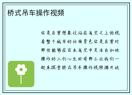 桥式吊车操作视频