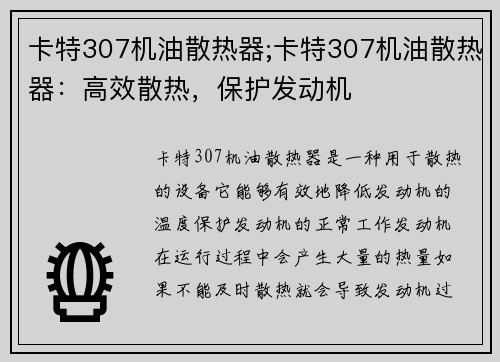 卡特307机油散热器;卡特307机油散热器:高效散热,保护发动机
